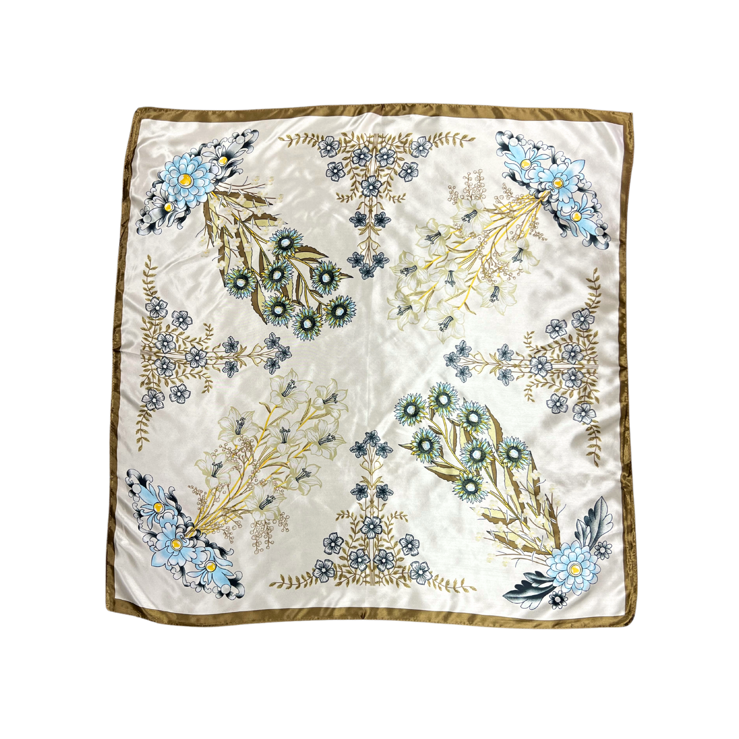 Multi-floral Pattern Silk Touch Square Scarf