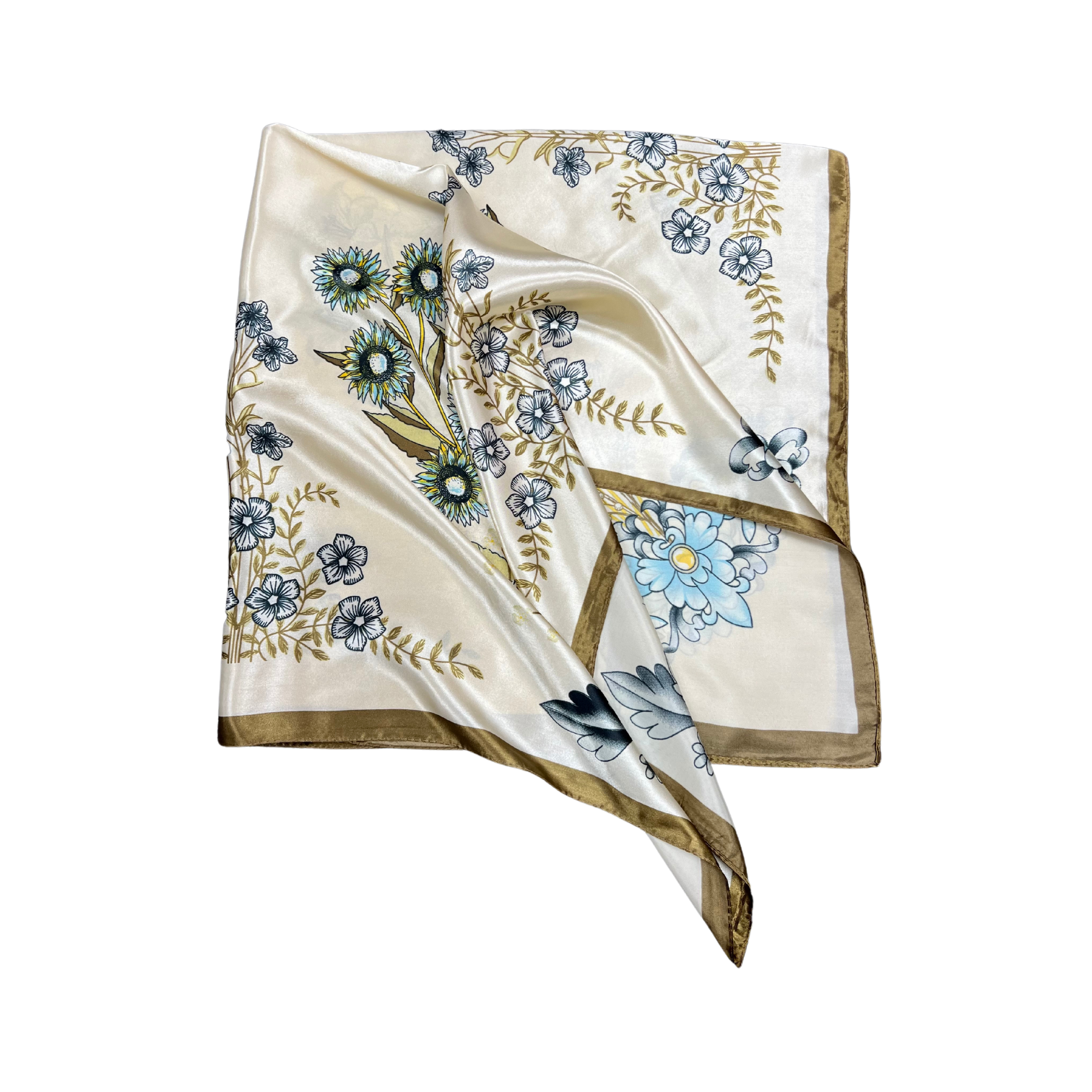 Multi-floral Pattern Silk Touch Square Scarf