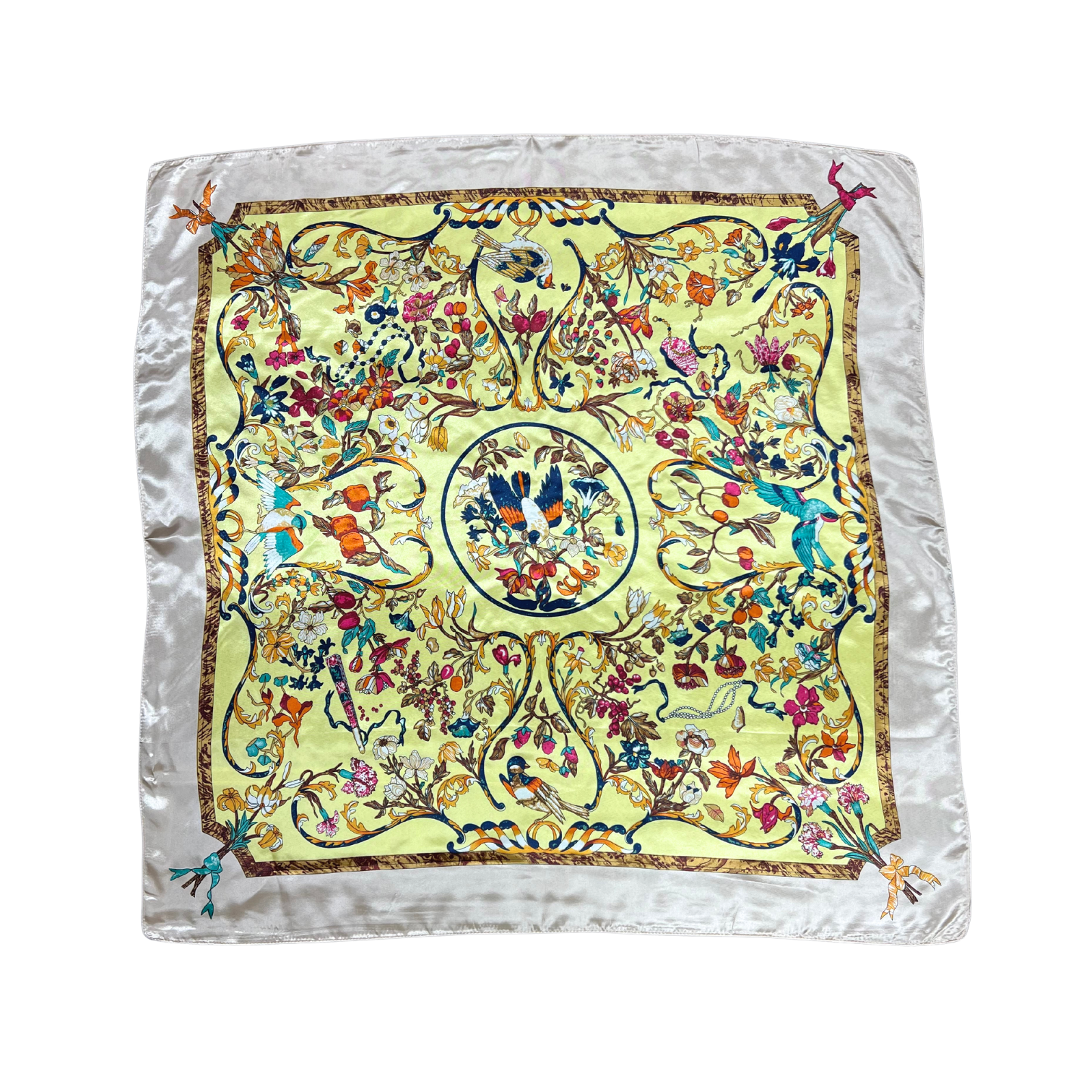 Bird Pattern Silk Touch Square Scarf