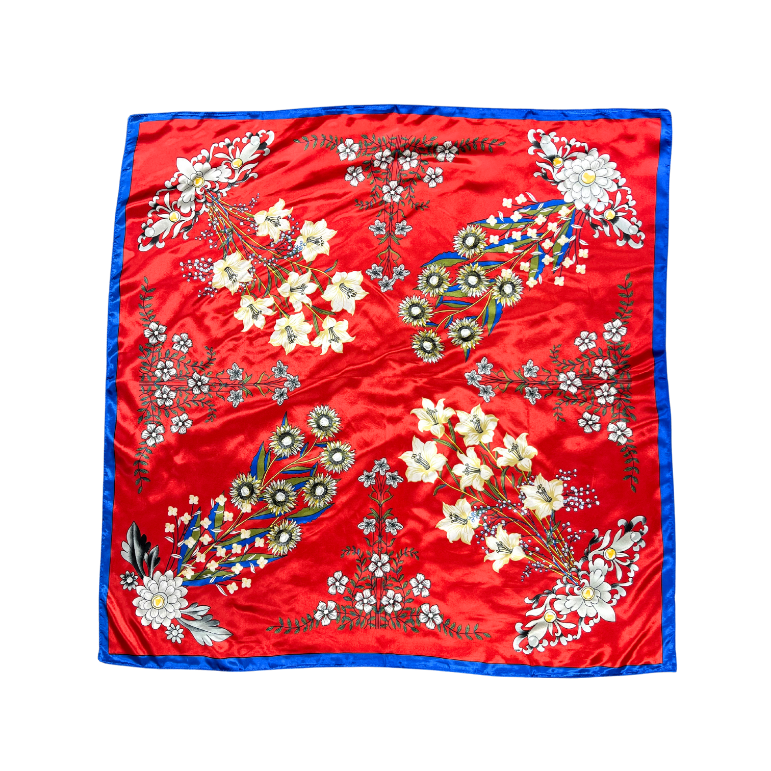 Multi-floral Pattern Silk Touch Square Scarf
