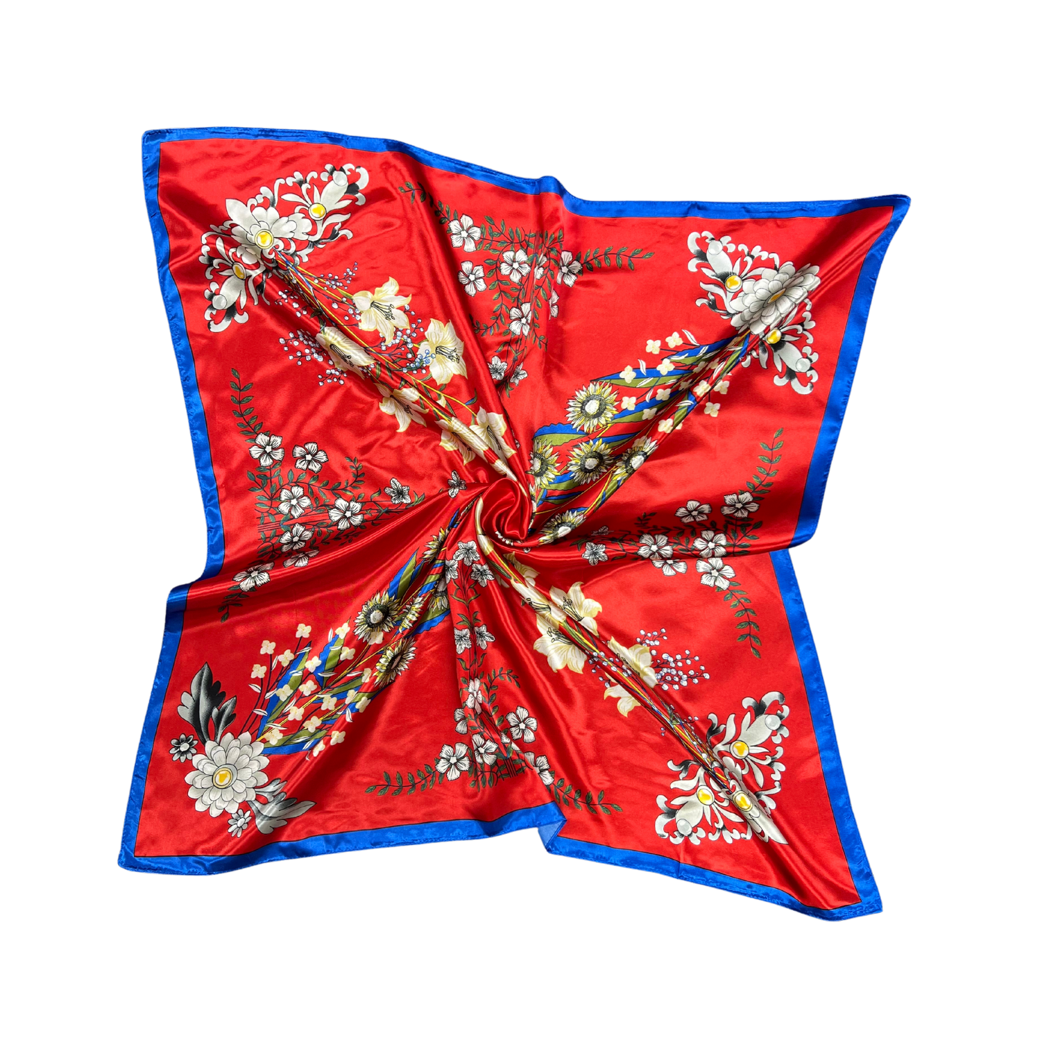 Multi-floral Pattern Silk Touch Square Scarf
