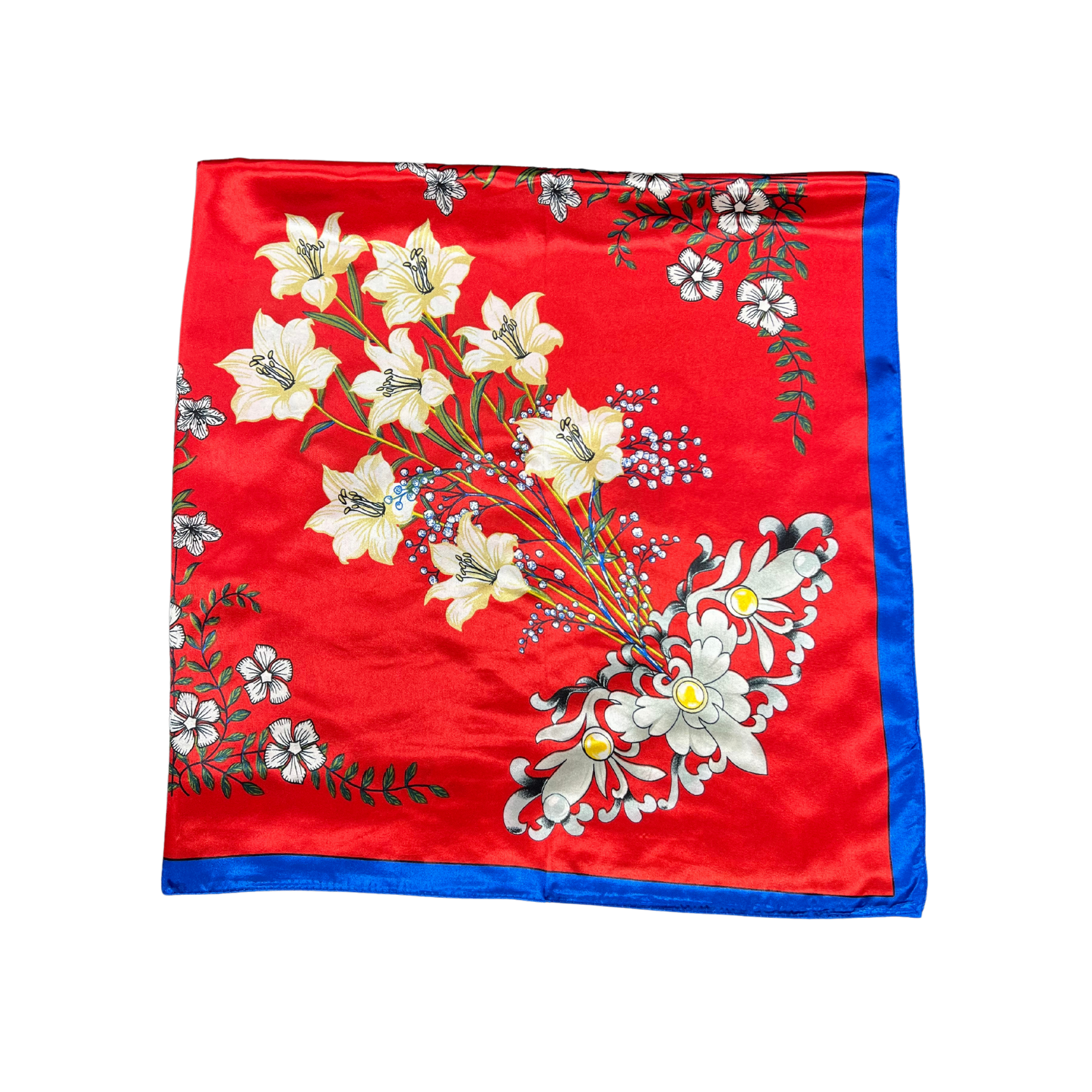 Multi-floral Pattern Silk Touch Square Scarf