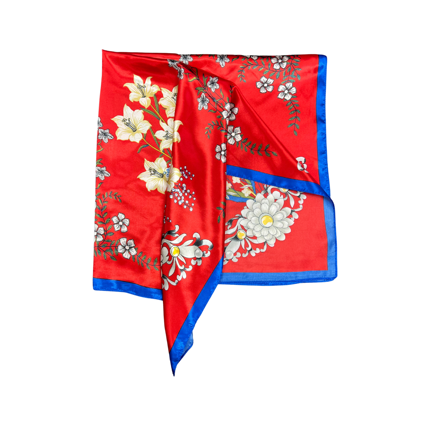 Multi-floral Pattern Silk Touch Square Scarf