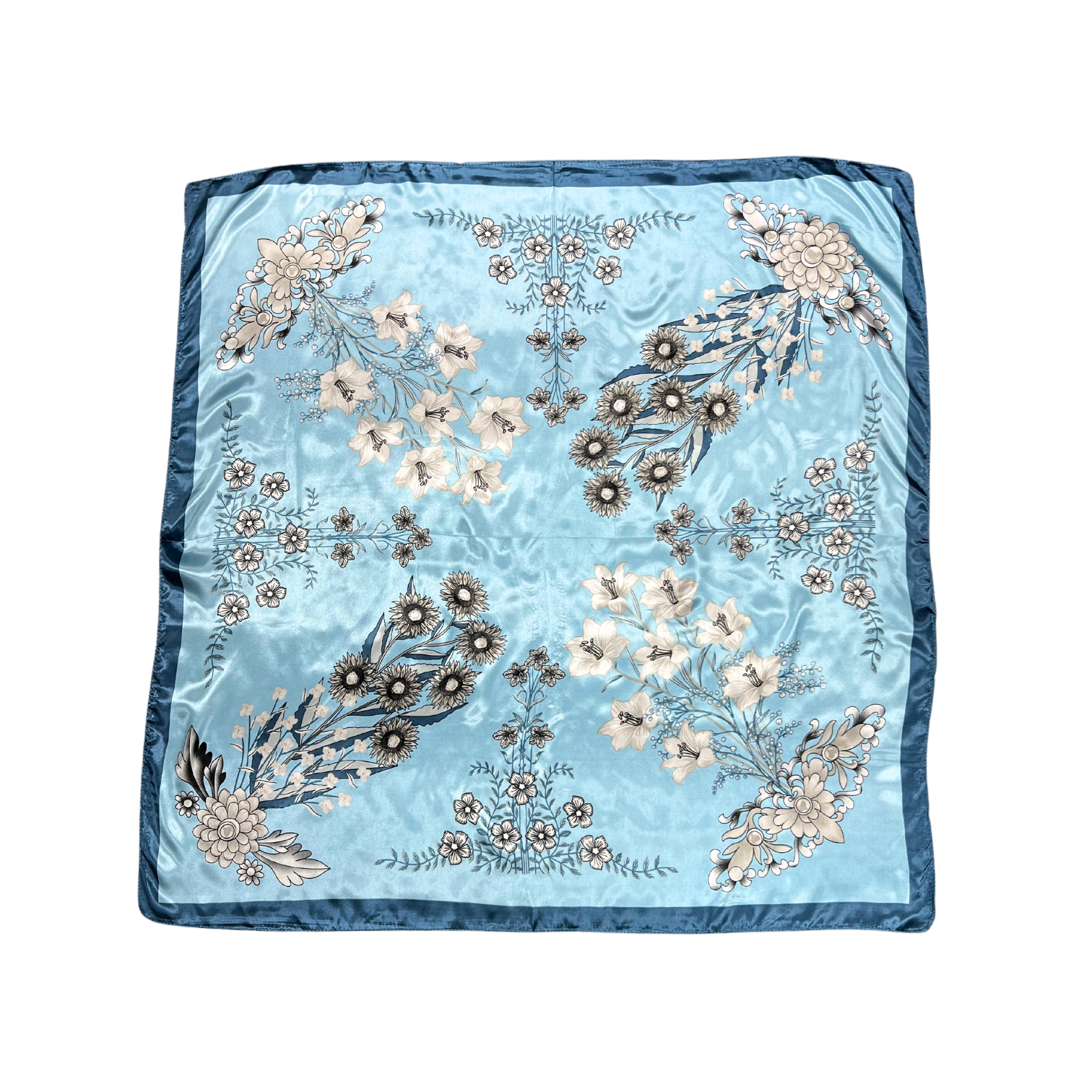 Multi-floral Pattern Silk Touch Square Scarf