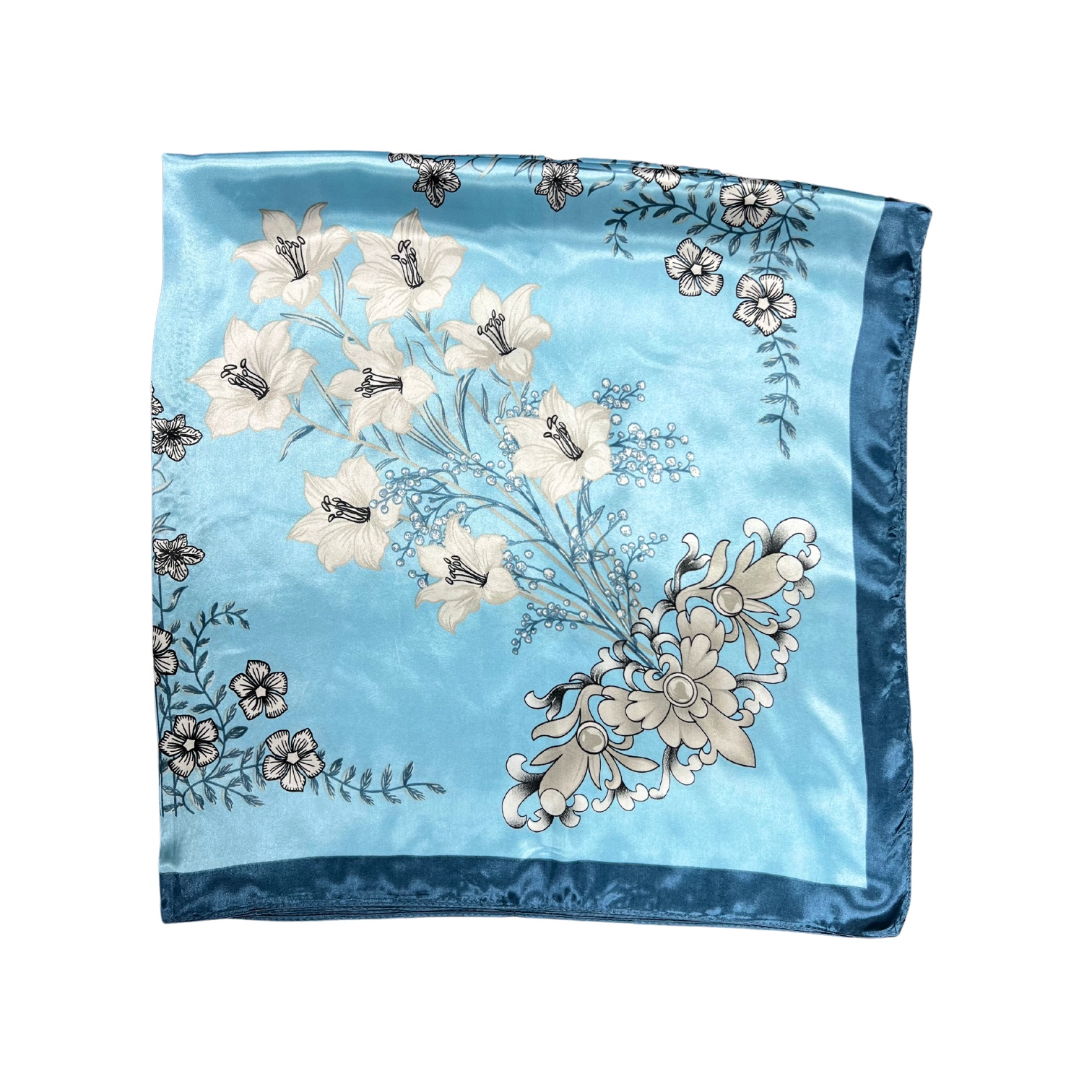 Multi-floral Pattern Silk Touch Square Scarf