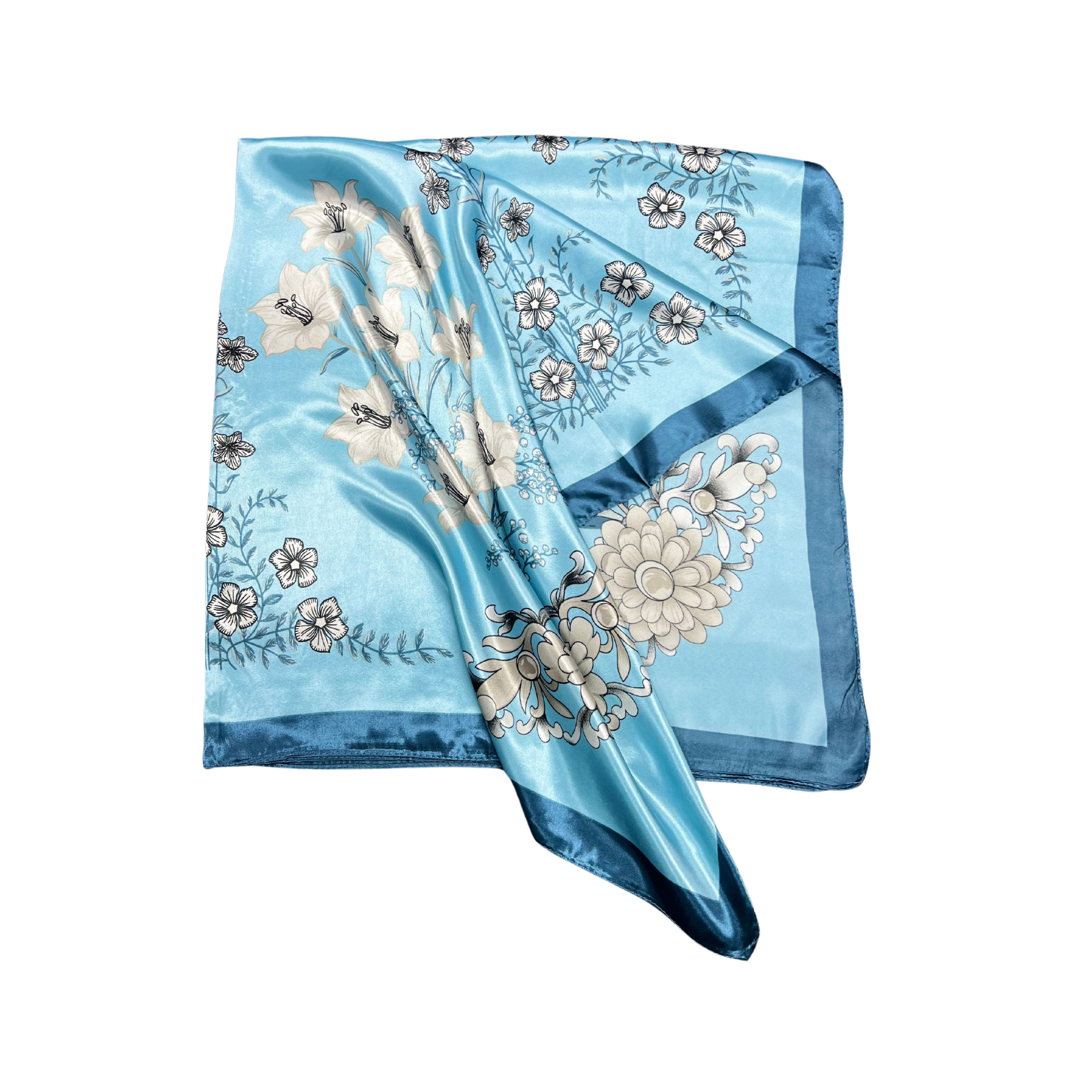 Multi-floral Pattern Silk Touch Square Scarf