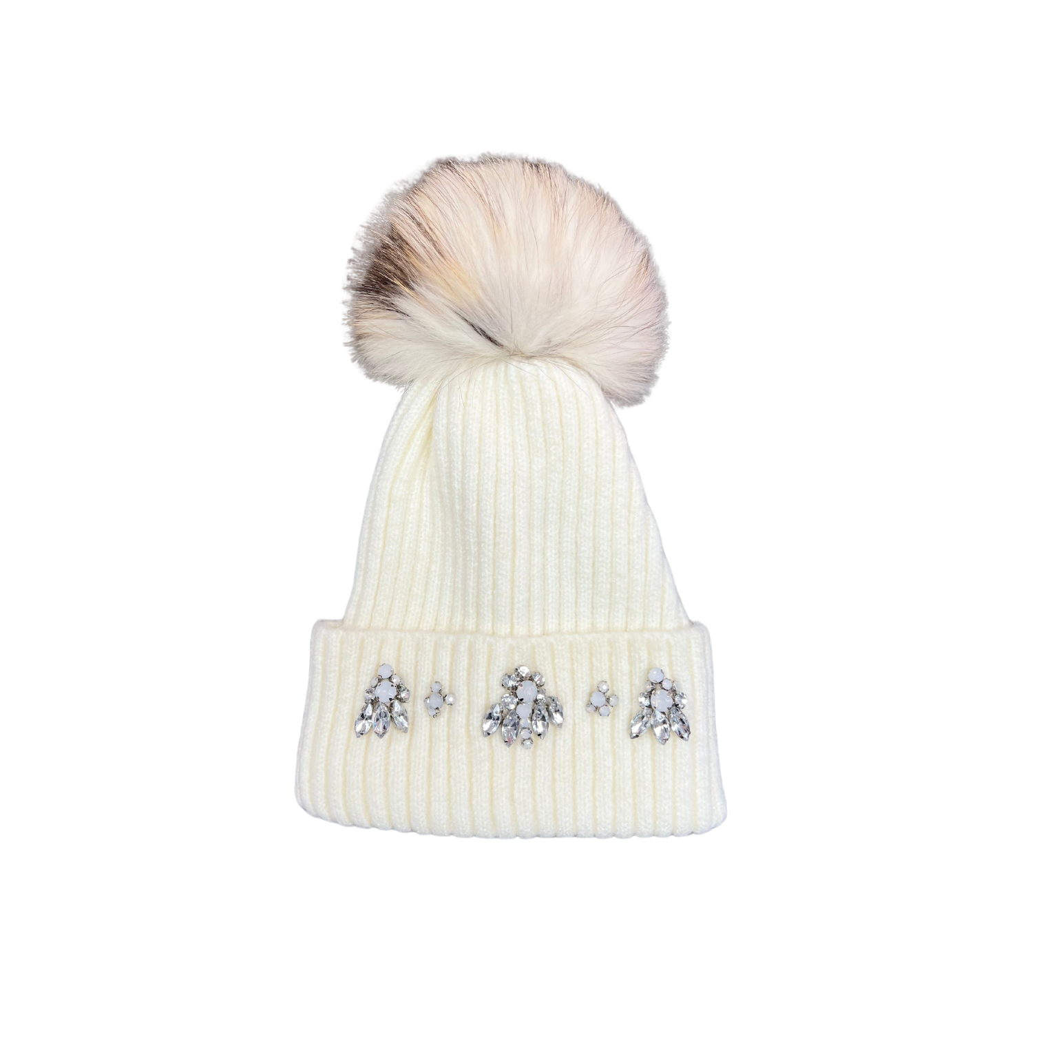 Rhinestone Pom Pom Beanie Hat