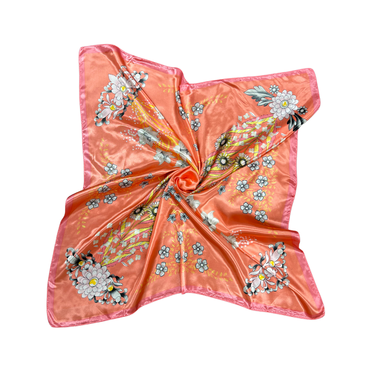 Multi-floral Pattern Silk Touch Square Scarf