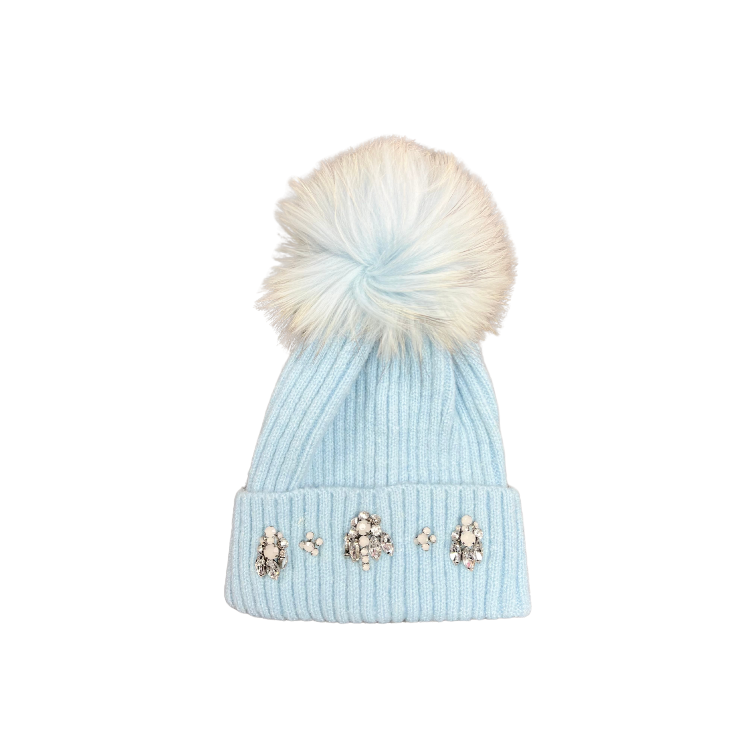 Rhinestone Pom Pom Beanie Hat