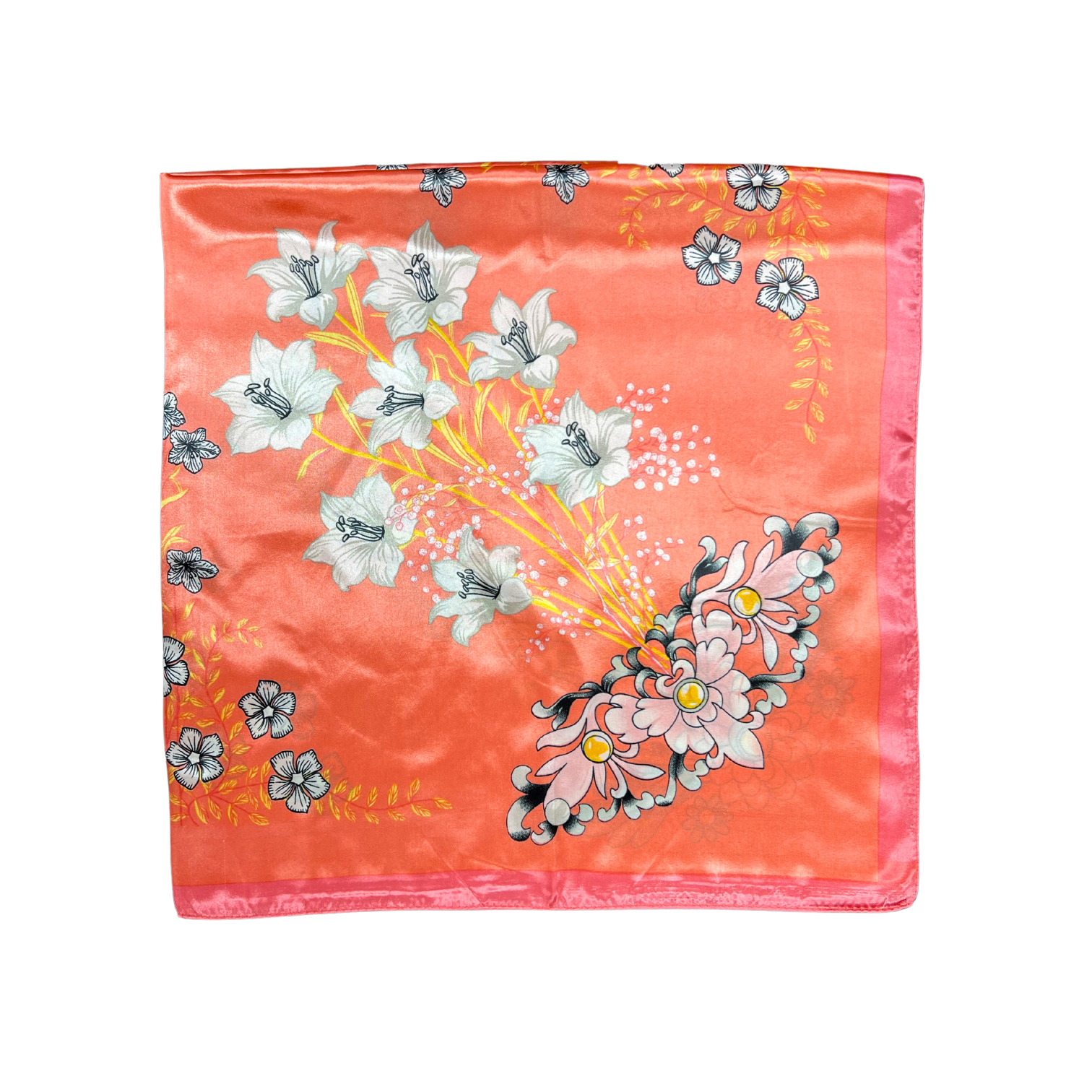 Multi-floral Pattern Silk Touch Square Scarf
