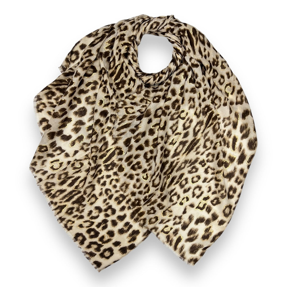 Leopard Print Scarf with Golden Lines