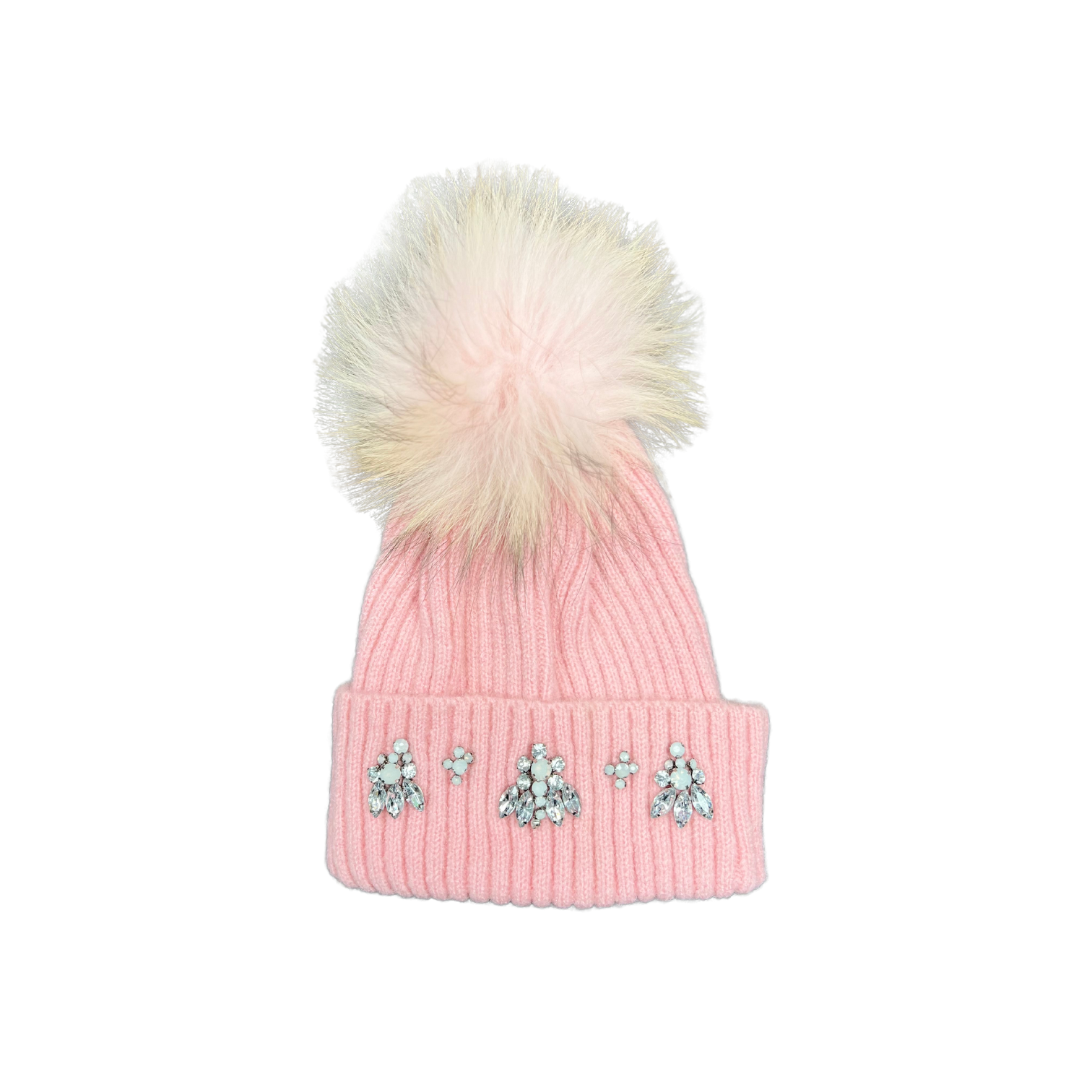 Rhinestone Pom Pom Beanie Hat